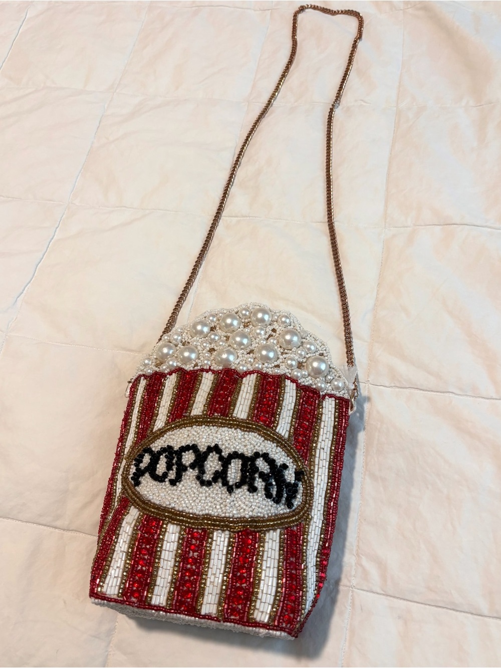 Beaded Popcorn Crossbody Bag Pearl Sequin Movie Night Purse - Picture 4 of 7